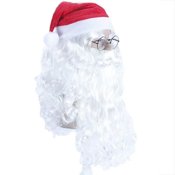 Julemandsparyk og skæg sæt - Hvid tyk fancy kostume