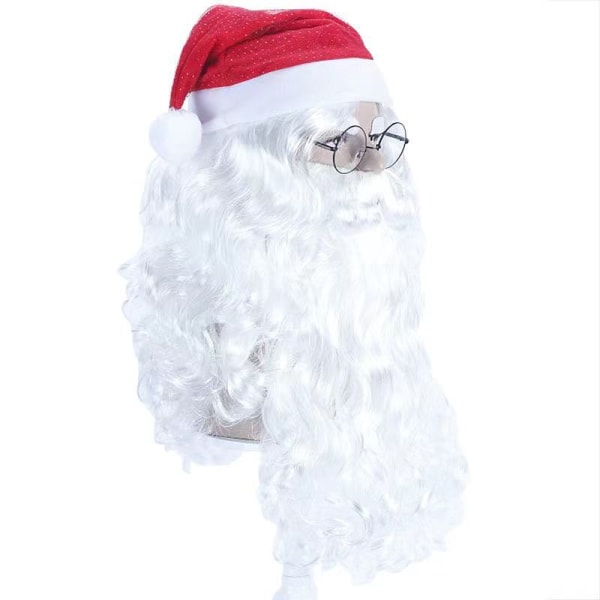 Julemandsparyk og skæg sæt - Hvid, tyk og fancy