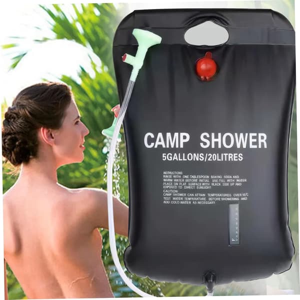 1 sæt solbruserpose, 20L solvarme campingbruserpose temperaturindikator varmt vand 40°C vandring klatring