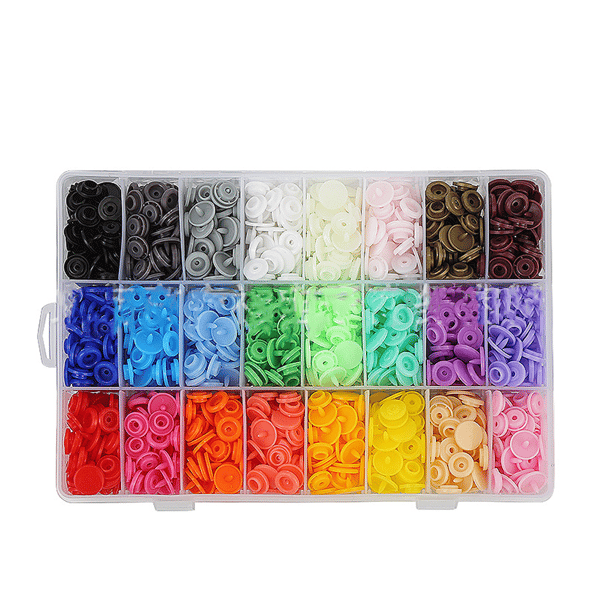 400 stk. Trykknapper 24 Farver Plast T5 12mm, med Opbevaring