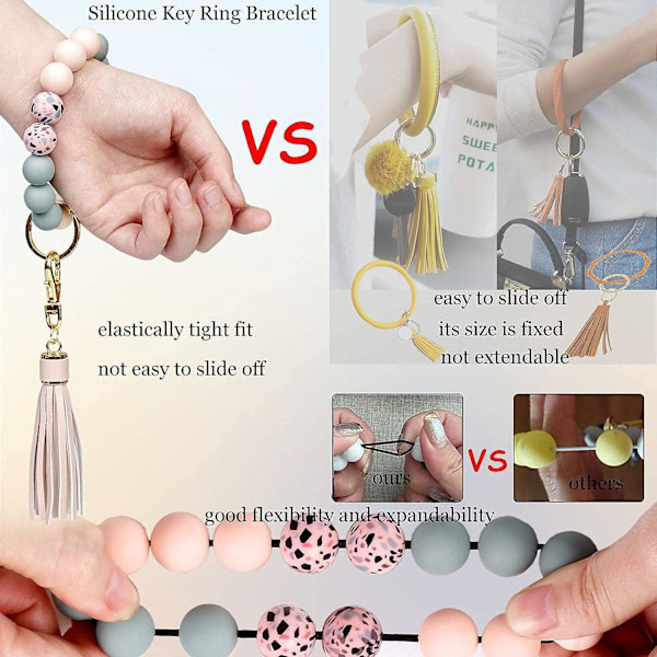 Nøglering Armbånd Silikon Nøglering Håndledsrem med Læder Kvast