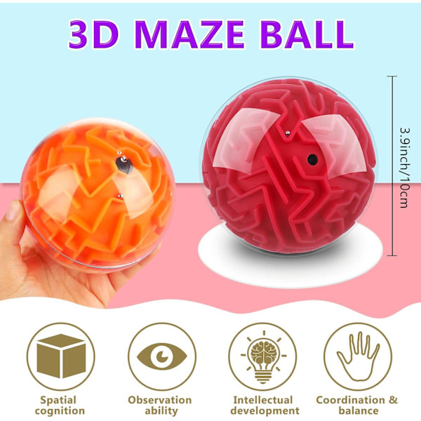 4 stycken 3D labyrintboll labyrintpussel boll magiska hjärnteaserspel