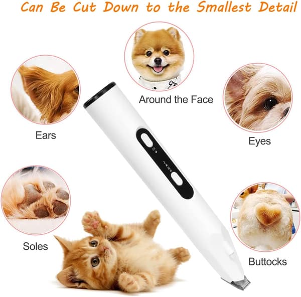 Hunde- og Katteklipper, Hundefrisør, Lydløs, USB-opladelig, Hvid