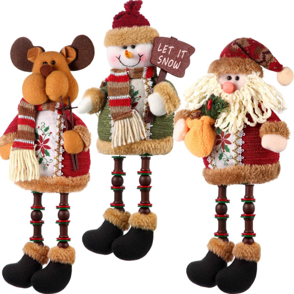 3 stycken julsittande jultomten Snögubbe Ren jul