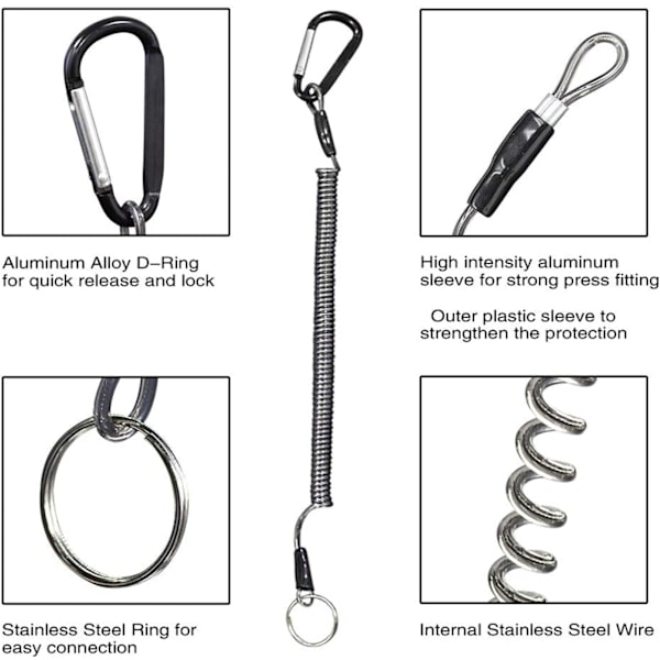 6 stk Fiskeri Lanyard, Elastisk Fiskeri Lanyard Spiral Nøglering wi