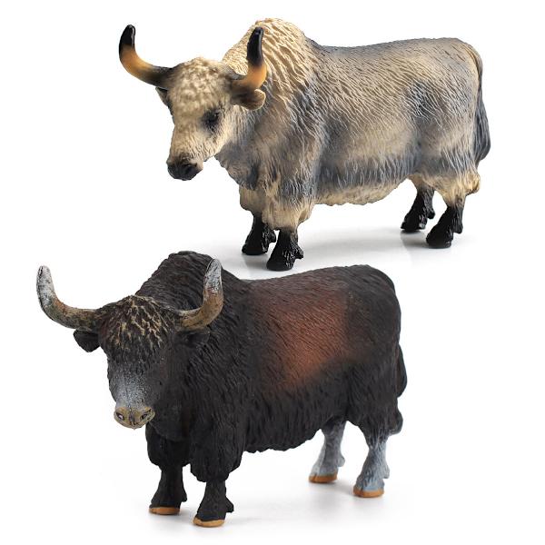 2-pack Amerikansk Yak Modellset Solid Highland Yak Prydnadsleksak