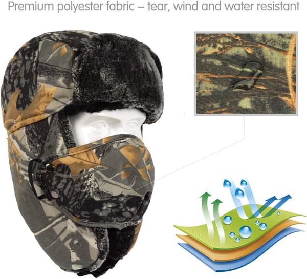 Vinter Camouflage Bomber Trapper Hat, varm øre-jumper hat med Wi
