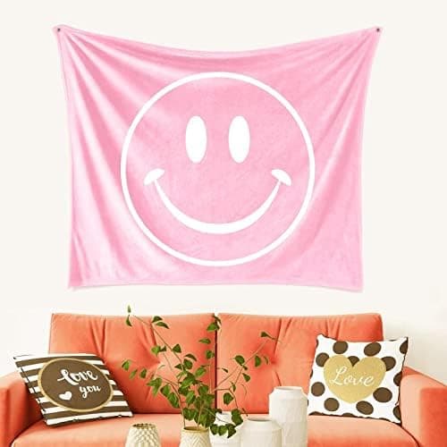 1 Stykke Rosa Smiley-veggteppe Søt Romdekorasjon Jentete Soverom Studie