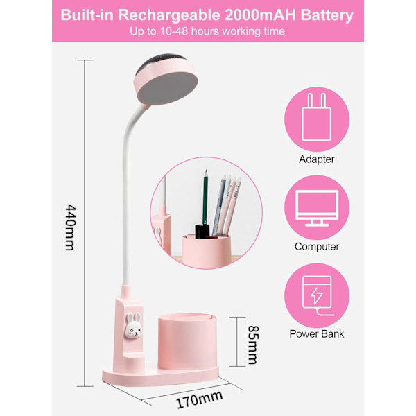(Rosa) Barnebordlampe, nattlampe med stjernehimmelprojektor Studie T