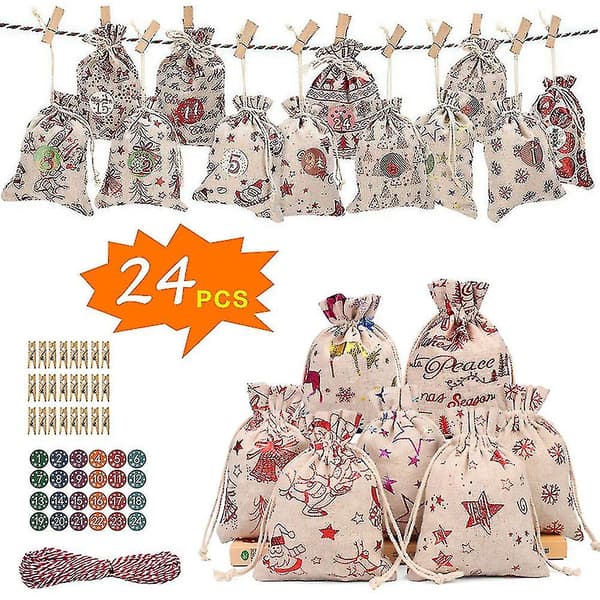 1 Set Julklappspåsar 24 dagars nedräkning Adventskalender St DXGHC