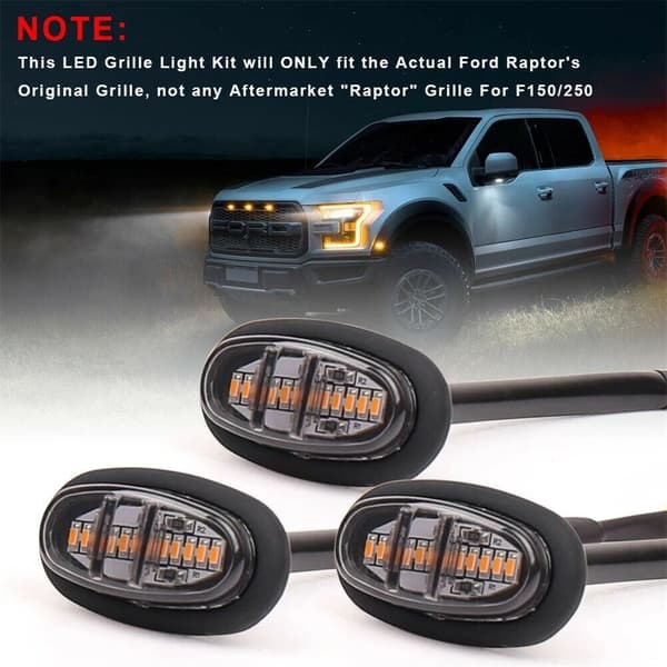 3 stk. Raptor Style Røgfarvede Linser Amber LED Forreste Grill Kørelys