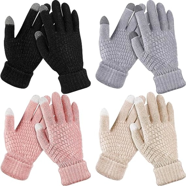 4 Par Dame Vinter Touchscreen Hansker Varme Fleecefôret Strikk
