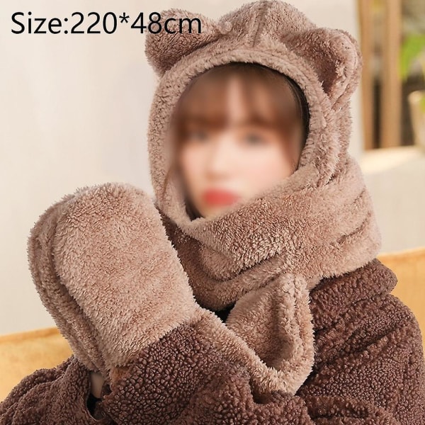 Girls Hooded Scarf With Pocket Hat Scarf Glove Suit