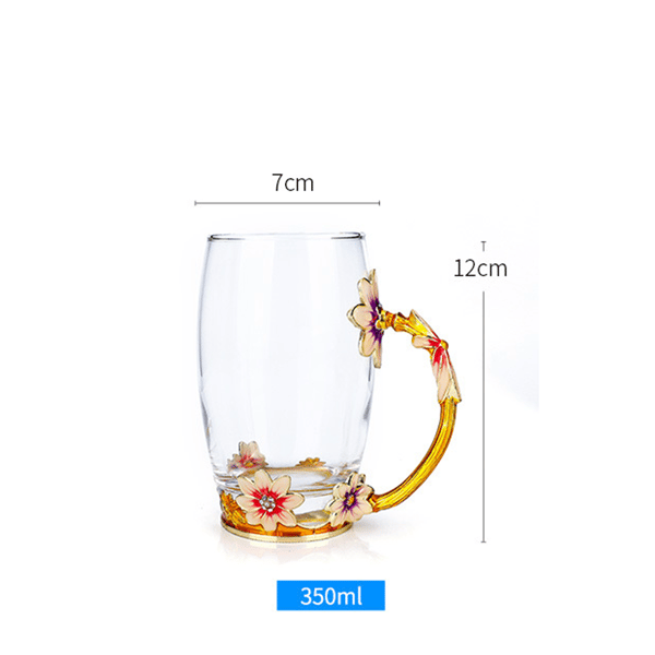 Emaljerade Fjärilsblommiga Koppar i Blyfritt Glas för Kaffe och Te