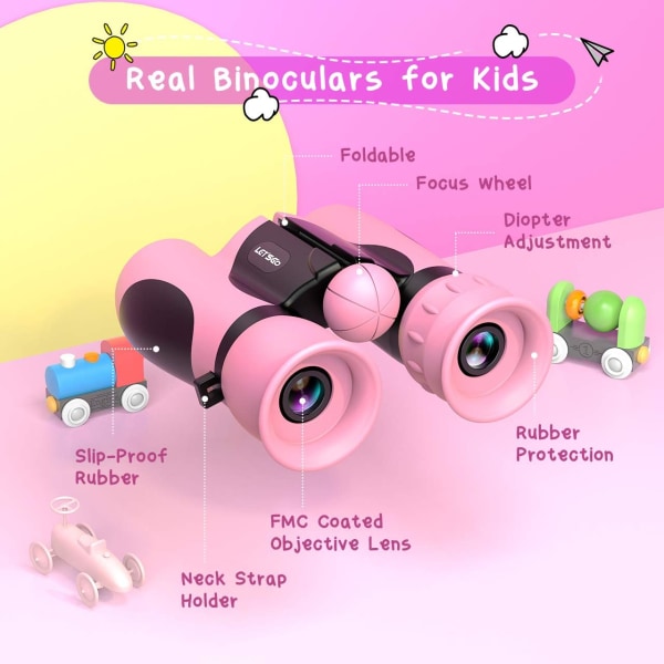 Binoculars for children, toys for girls 3-12 years old pink girl