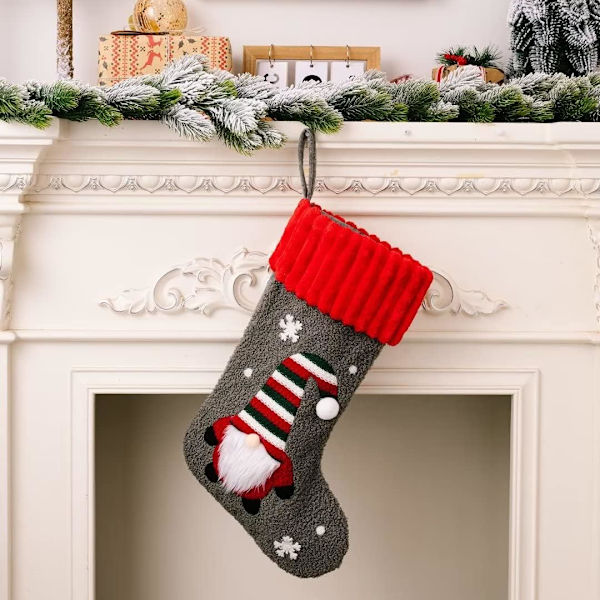 1 St Grå Julstrumpor Tomte Julstrumpor Ansiktslös Docka DXGHC