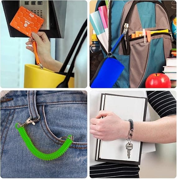 Elastisk Spiral Nøglering, 6 stk. Fjeder Nøglering Tilbagekørende Co DXGHC