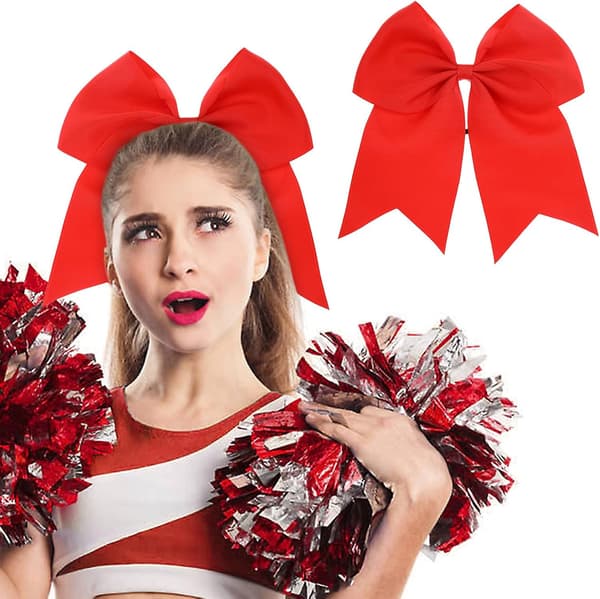 2 stycken hårsnoddar med stor röd rosett, elastiska hårsnoddar för cheerleading