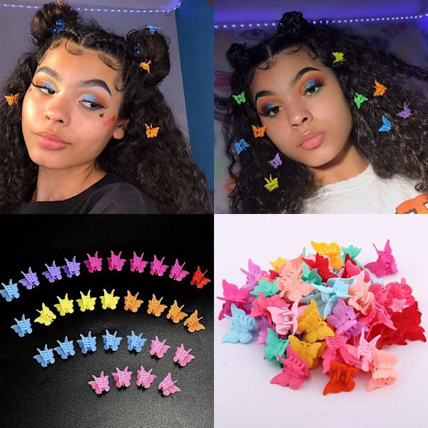 100 Butterfly Hårklipp Klø Barrettes, Assorterte Farger Mini Kjeve