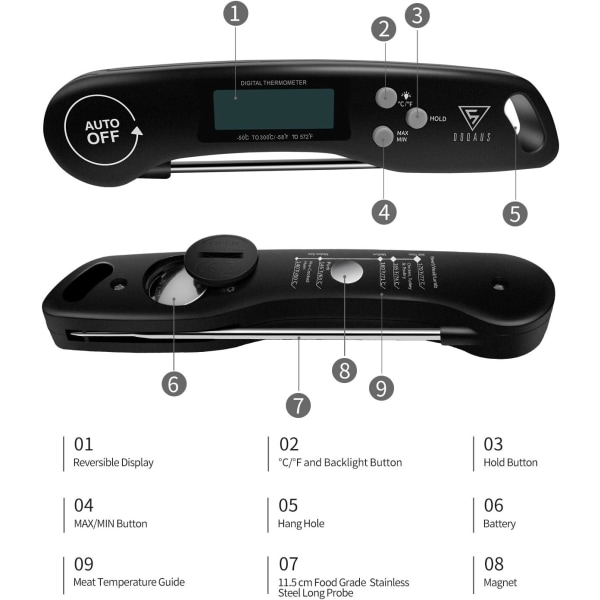Kjøkkentermometer, 3 Sekunders Instant Lesing Kjøkkentermometer, Kjøtttermometer
