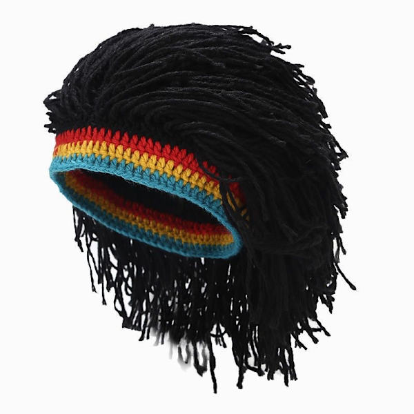 Mænd Strikhue med Hår Drenge Sjov Håndlavet Strik Vinterhue Hue Rasta Hue med Dreadlocks(sort)