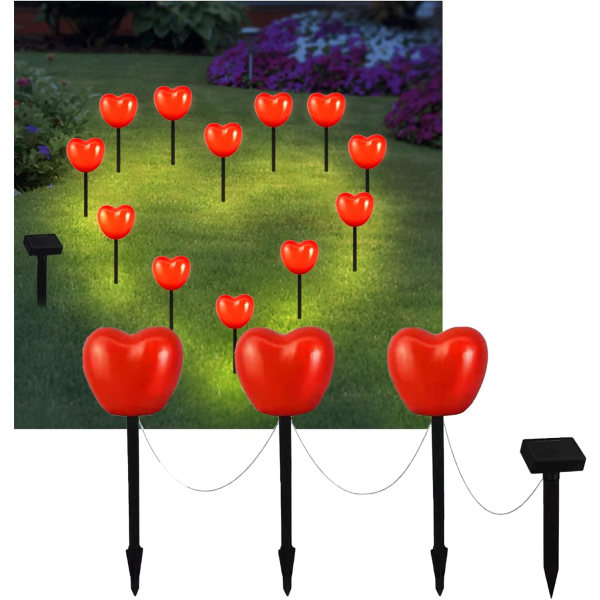 Garden Solar Lights LED Stakes Outdoor Red Heart-Shaped, Solar St