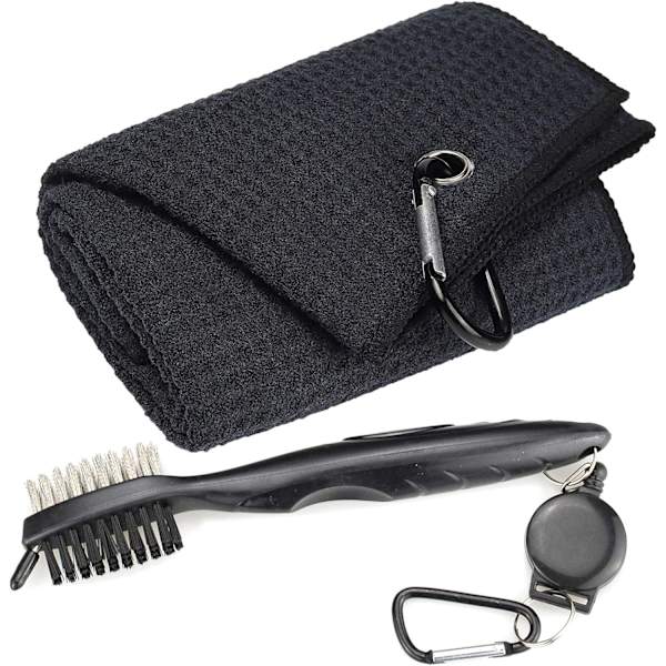 Tri-Ply Mikrofiber Waffle-Mönstrad Golfhandduk - Borstverktygssats med