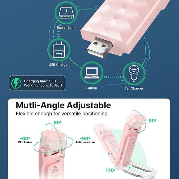 2 st USB-uppladdningsbara och flexibla läslampor med klämma för böcker