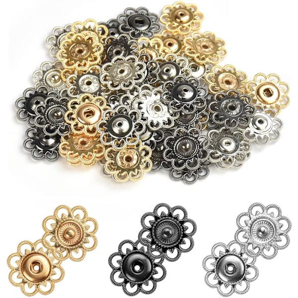 30 Par Syknapper i Metal med Blomstrende Design, Messing, DXGHC