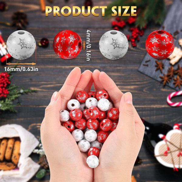 100 Pieces Christmas Wood Beads Round Wooden Beads for Jewelry Ma