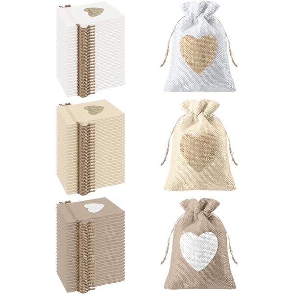 24 stk. Hjerteformede Burlap Sækkeposer 10 * 14CM, til Bryllup