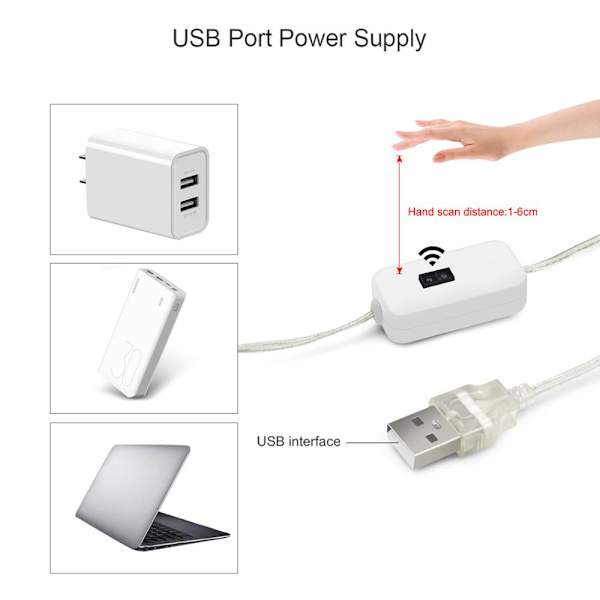 3m hvit lys 5V USB LED-lys under skapet bevegelsessensor