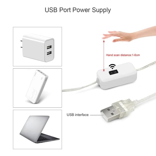 3m varmvit LED-lampa med USB-anslutning, under-skåpsbelysning