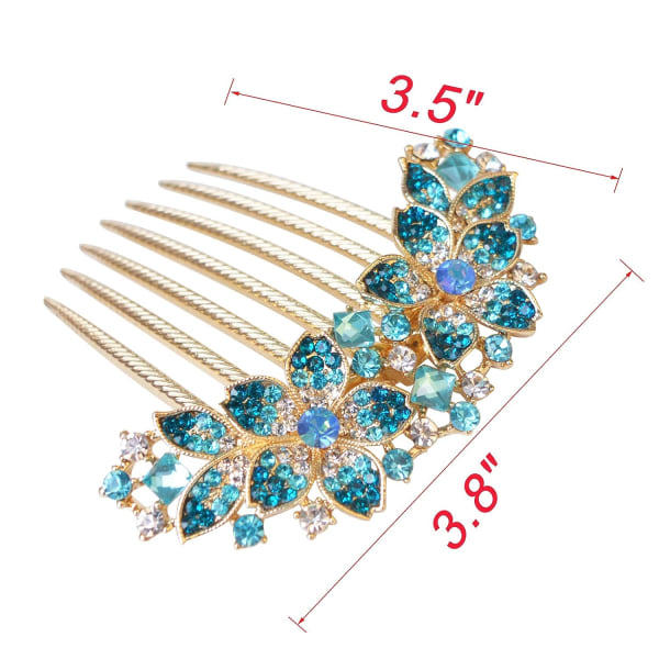 (Blå) Kvinna Rhinestone Inlagd Blomma Hårfäste Hårsnodd Barrette A