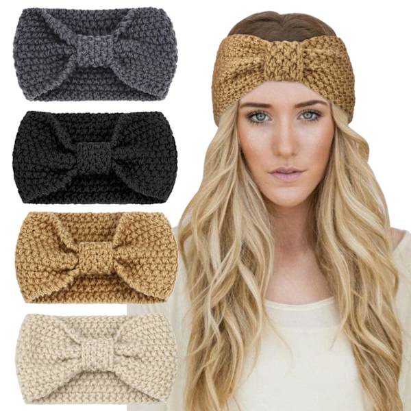Vinterstrikket Heklet Turban Hodebånd for Kvinner Varmt Tykt Heklet