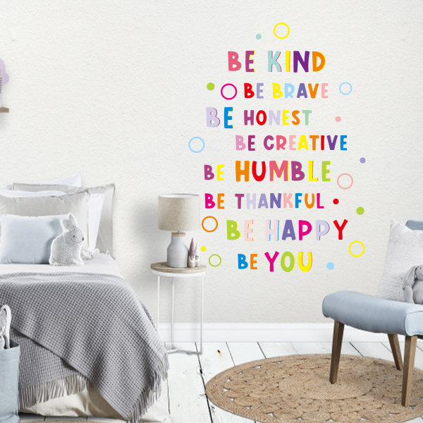 Inspirerande engelska väggdekaler - Var glad, var dig själv - Living Roo