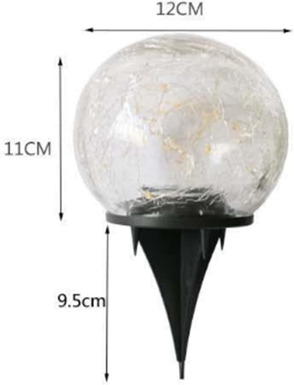 12Cm Sæt af Solcelle-Glaskugle Havelys Varmt Hvidt Solcellelampe
