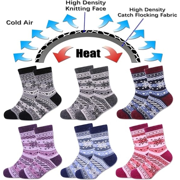 Vintervarme ullsokker for barn, gutter og jenter, dyreprint, 6 par