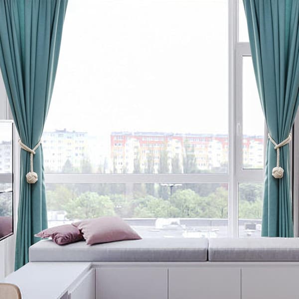 Set med (2 beige) Gardinband med Stora Vävda Boll i Bomull