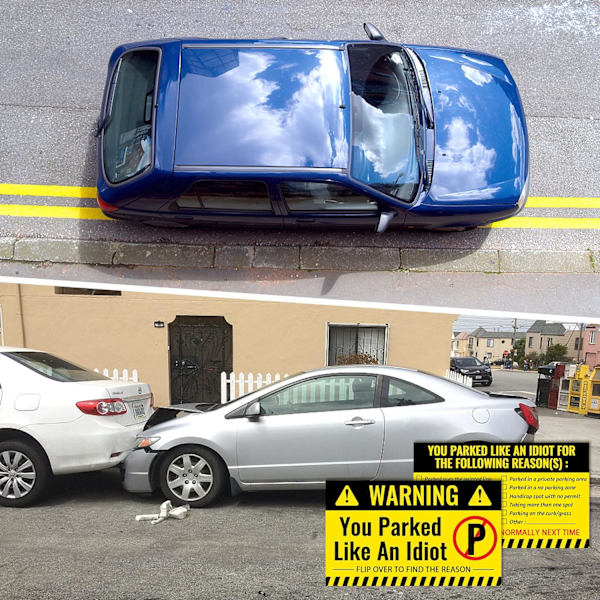 100 stk. "Bad Parking" Kort - Du Parkerede Som En Idiot - 3,5 x 2 Tommer - Sjove Parkeringsovertrædelser