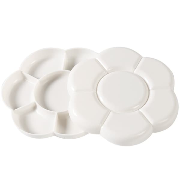 Sett med 2 blomsterformede malepaletter i plast - Hvit