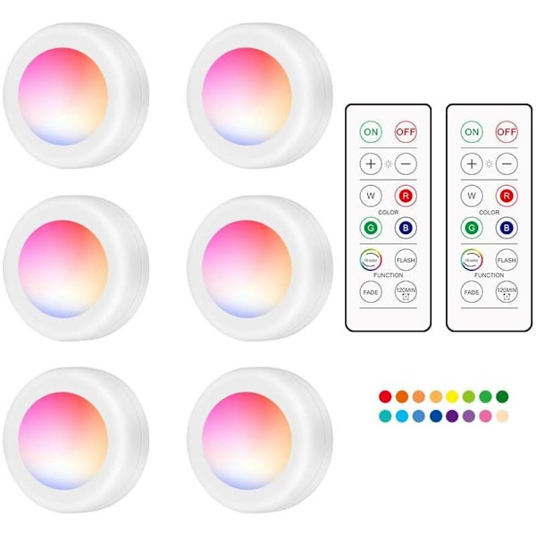 INF LED-spot RGB-batteri med fjärrkontroll, 16 färger LED-nattlampa, batteridrivna skåpslampor, dimbar belysning