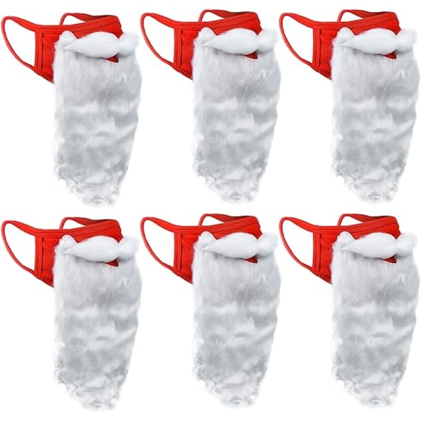 6-delt jule voksenmaske morsomt skjegg julenissekostyme