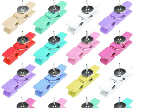 Push Pins med Klips 50 Farvede Træ Push Pins med Klips til P