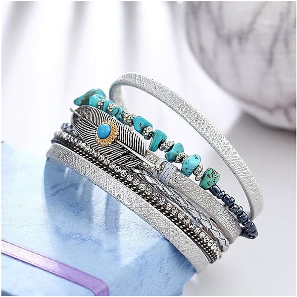 Leopard Armbånd til Kvinder Wrap Multi-Layer Læderarmbånd M