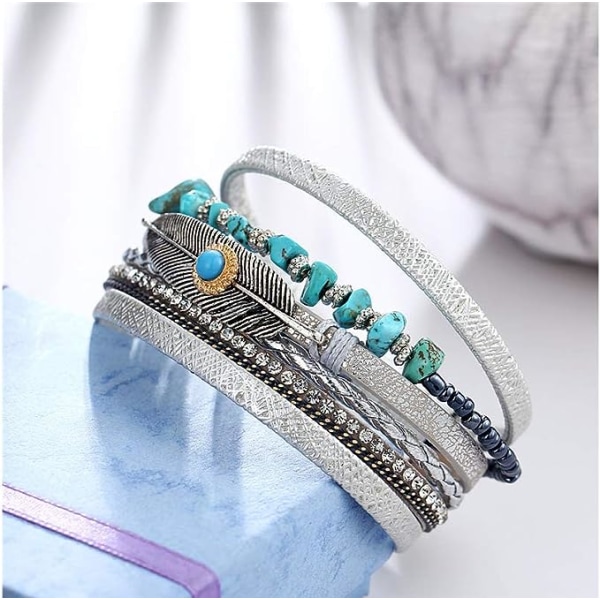 Leopard Armbånd til Kvinder Wrap Multi-Layer Læderarmbånd Magn