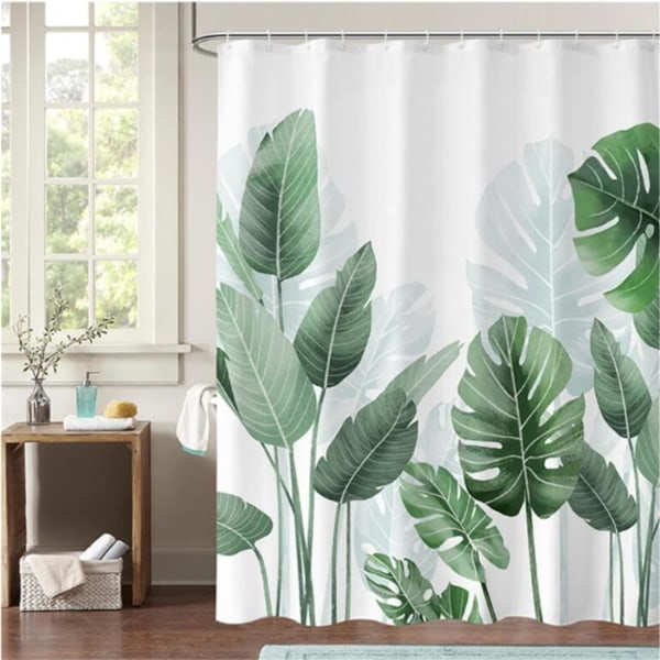 Shower curtain 180x200, bathroom curtain green plants, banana lea