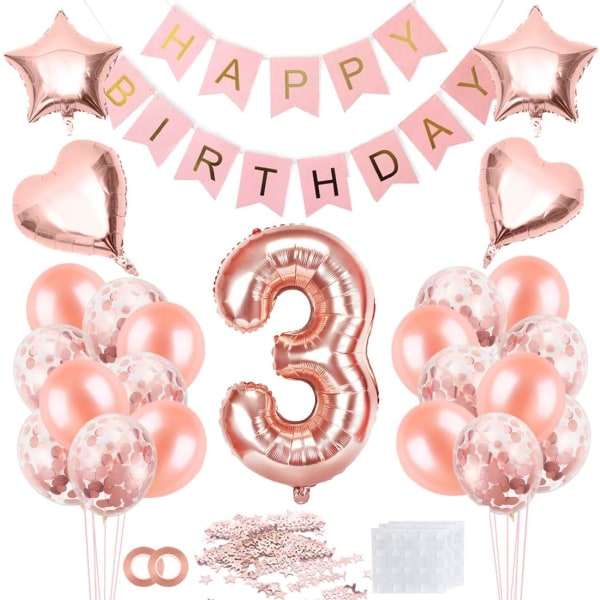 3 Birthday Girl Balloon, Rose Gold Balloon 3, Rose Gold 3rd Birth