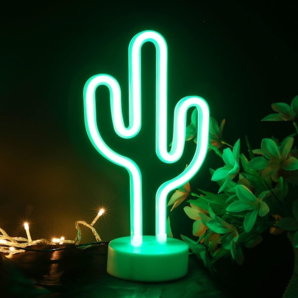 Kaktus Neon-kyltti - Kaktus LED-kyltti sisustukseen - Paristo- ja USB-virralla