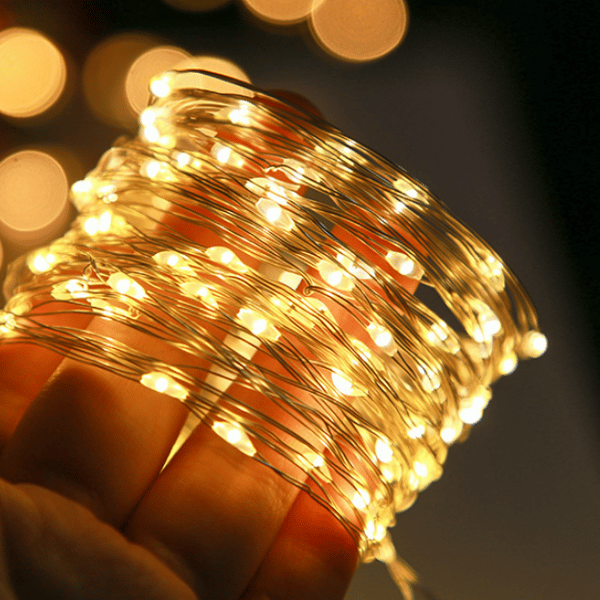 Kobbertrådlampe, LED-lysstreng, batterikasselampe, feelyss